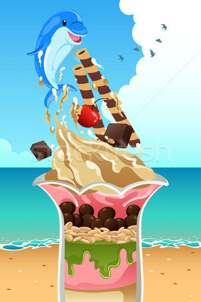 Foto d'archivio: Gelato · sundae · estate · poster · spiaggia · alimentare