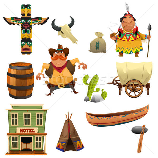 Cowboys and Indians Icons Stock photo © artisticco