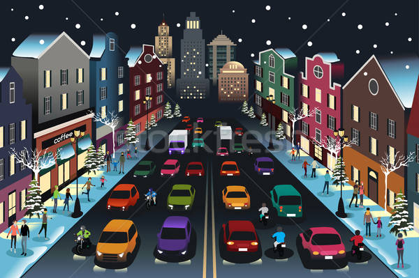 Város jelenet forgalom éjszaka illusztráció út Stock fotó © artisticco