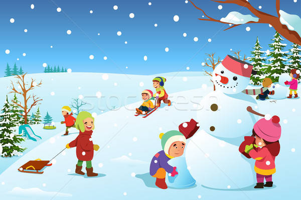 Kinderen spelen buiten winter illustratie gelukkig Stockfoto © artisticco