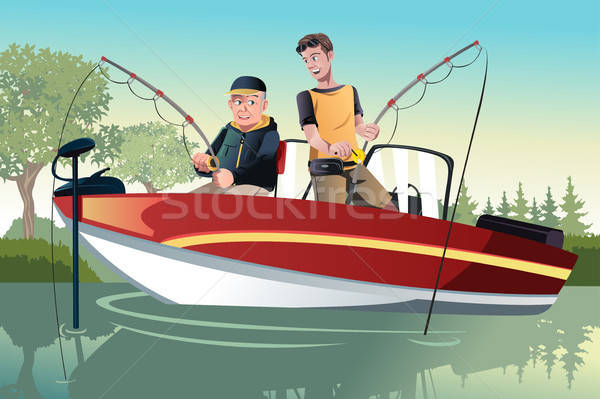 Tata fiu pescuit senior tată adult Imagine de stoc © artisticco