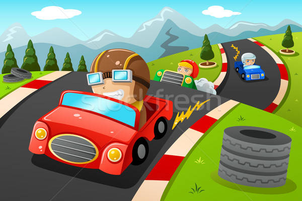Kids in a car racing Stock photo © artisticco