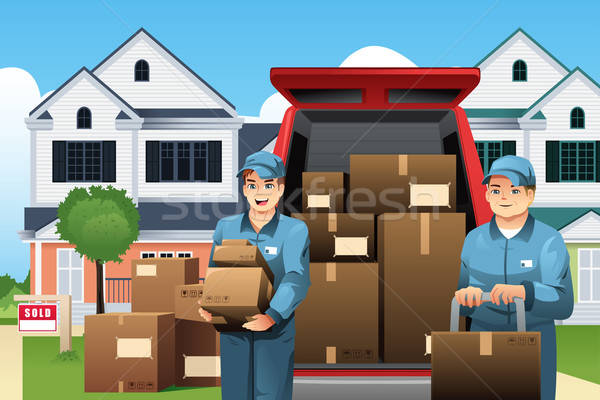 Movers carrying boxes Stock photo © artisticco
