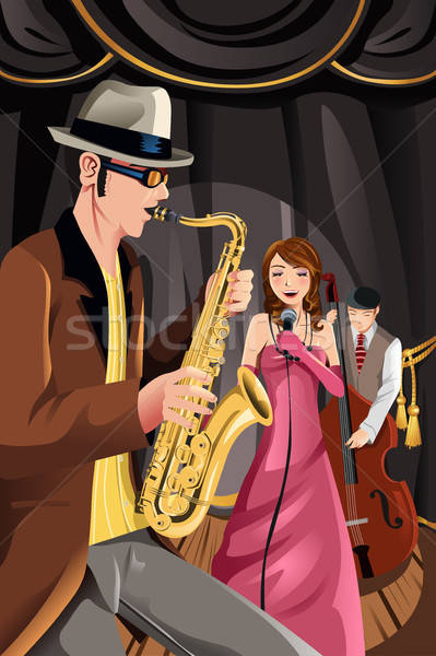 Jazz musique bande jouer night-club femme Photo stock © artisticco