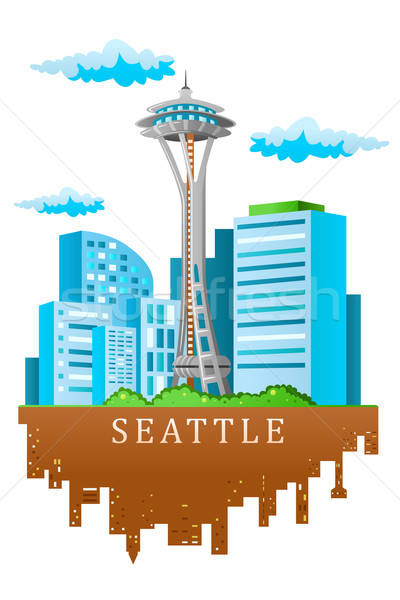 [[stock_photo]]: Seattle · Skyline · cartoon · style · ville · urbaine