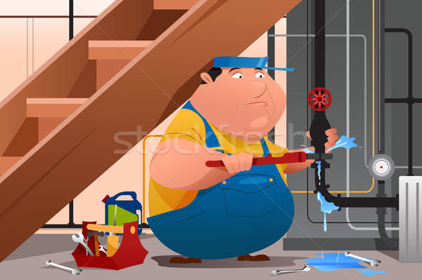 Plumber Fixing Leaky Water Pipe Stock photo © artisticco