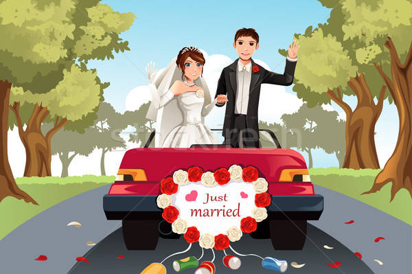Házaspár messze autó nő út boldog Stock fotó © artisticco