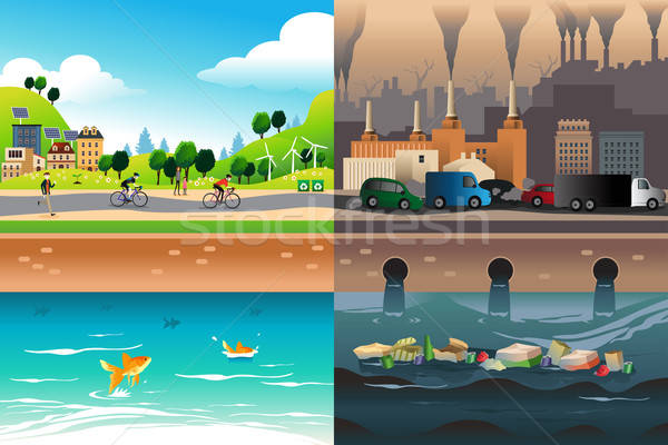 Healthy City Versus Polluted City Stock photo © artisticco