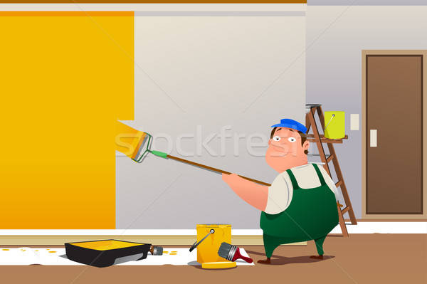 商業照片: 男子 · 畫 · 牆 · 家 · 快樂 · 室內