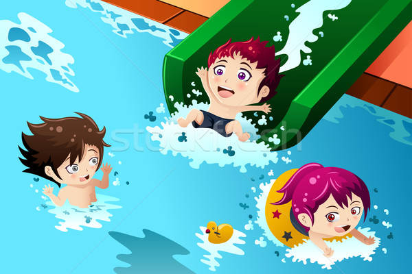 Stock fotó: Gyerekek · szórakozás · úszómedence · boldog · gyerekek · nyár