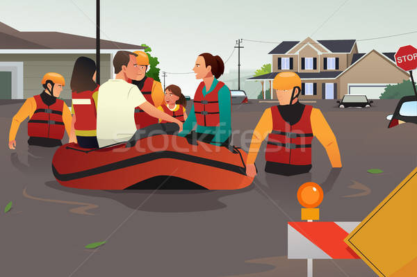 Resgatar equipe ajuda pessoas inundação empurrando Foto stock © artisticco