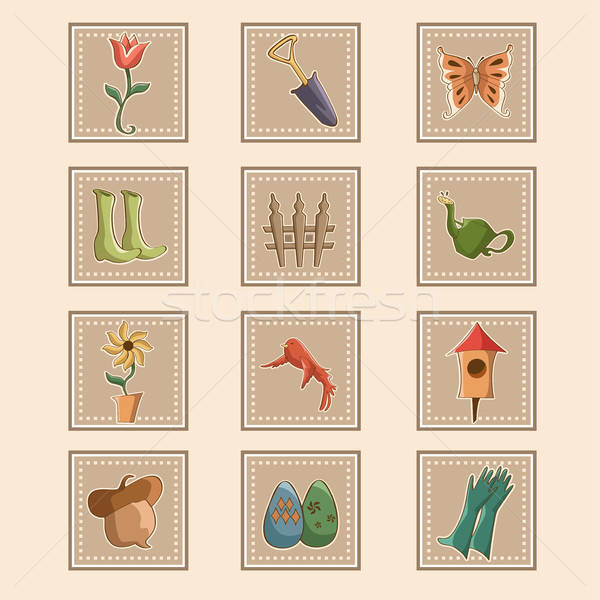 Wiosną ogrodnictwo ikona ikona projektu ptaków Zdjęcia stock © artisticco