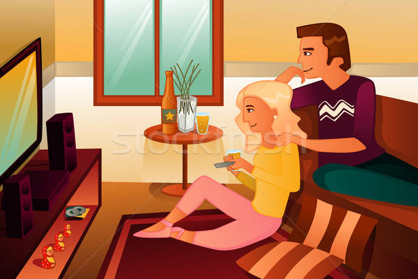 Couple watching TV  at home Stock photo © artisticco