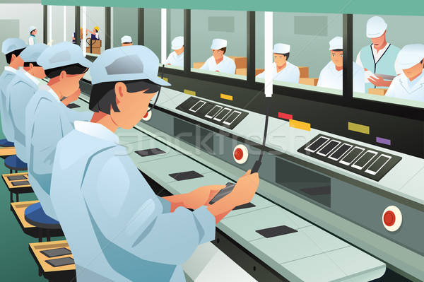 Workers Working in Phone Assembly Factory Illustration Stock photo © artisticco
