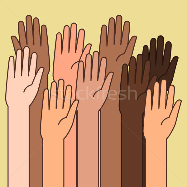 As mãos levantadas ilustrações voluntariado mãos educação palma Foto stock © artisticco