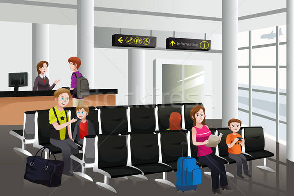 Attente aéroport passagers vol enfants hommes [[stock_photo]] © artisticco