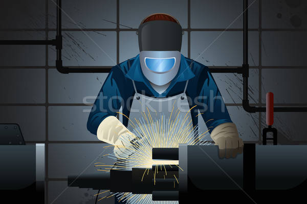 Soldador trabalhando máquina trabalhador industrial trabalho Foto stock © artisticco