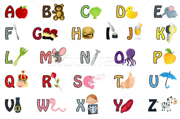 アルファベット 実例 セット リンゴ 象 傘 ストックフォト © artisticco