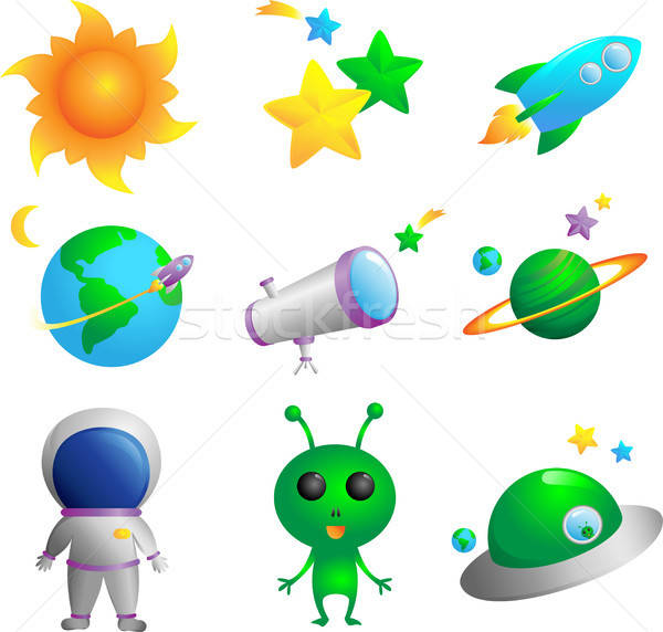 Astronomie iconen cute aarde sterren wetenschap Stockfoto © artisticco