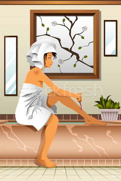 Woman shaving her legs in the bathroom Stock photo © artisticco