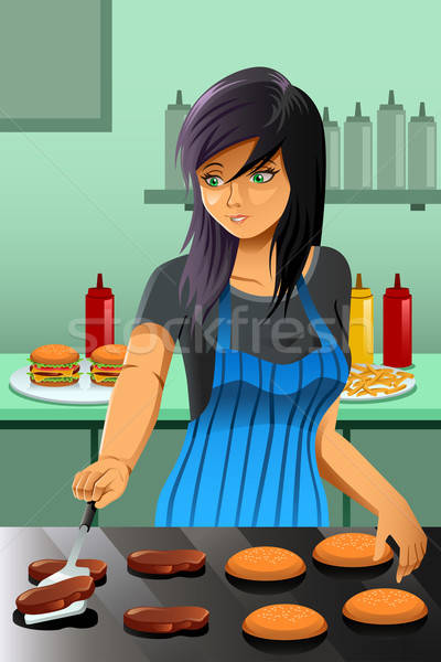 Femeie restaurant fast food bucătărie restaurant lucru bucătar-şef Imagine de stoc © artisticco