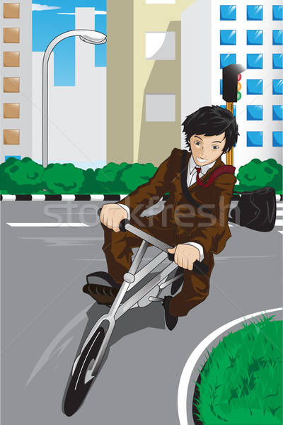 Biznesmen jazda konna rower działalności rowerów budynków Zdjęcia stock © artisticco