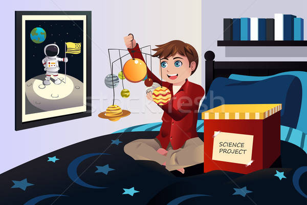 Boy making a solar system science project Stock photo © artisticco