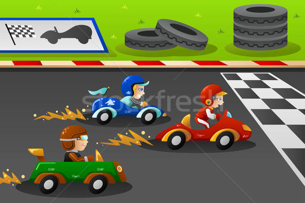 Kids in a car racing Stock photo © artisticco