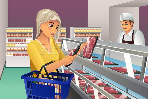 Donna congelato carne supermercato ragazza Foto d'archivio © artisticco
