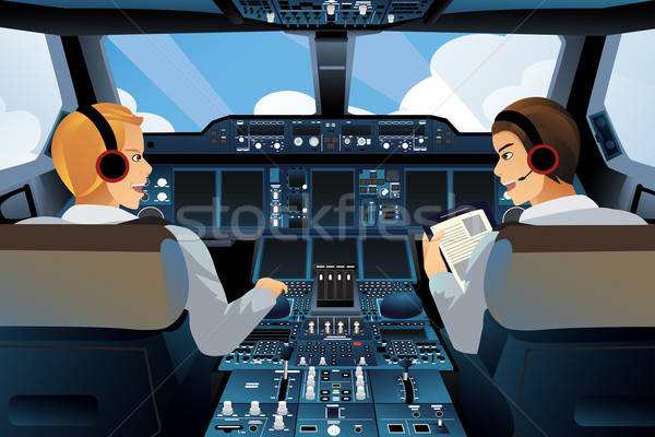 Piloot binnenkant cockpit vliegtuig vliegtuig vliegen Stockfoto © artisticco