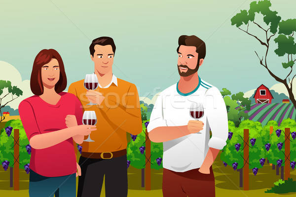 Menschen trinken Wein Weingut Mann Freunde Stock foto © artisticco