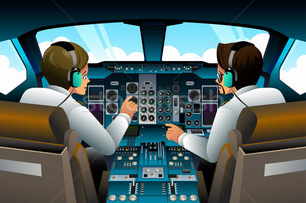 Pilótafülke pilóta bent férfi repülőgép dolgozik Stock fotó © artisticco