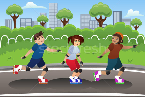 Kids Rollerblading Outdoor Stock photo © artisticco