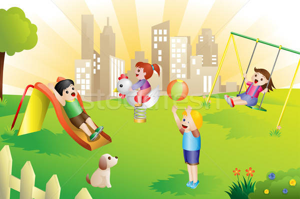 Dzieci boisko gry dla dzieci psa miasta budynków Zdjęcia stock © artisticco