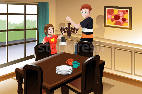 éclairage salle à manger famille maison homme [[stock_photo]] © artisticco