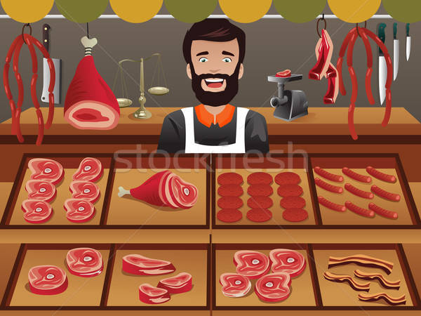Meat seller in a farmer market Stock photo © artisticco
