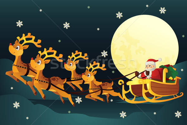 Santa riding sleigh with reindeers Stock photo © artisticco