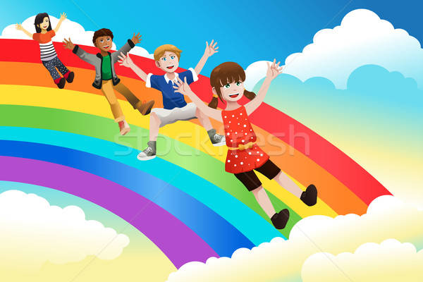 Children sliding down the rainbow Stock photo © artisticco