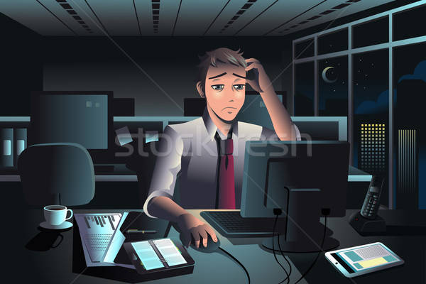 Om de afaceri lucru tarziu noapte birou obosit Imagine de stoc © artisticco