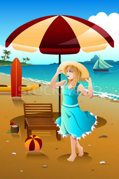Lány tengerpart kislány nyári vakáció boldog gyermek Stock fotó © artisticco