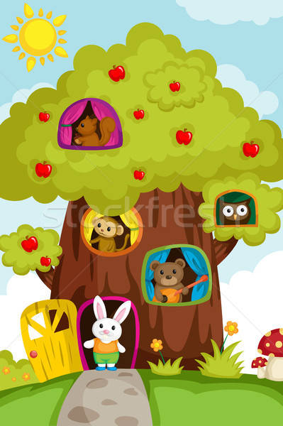 Animals in a treehouse Stock photo © artisticco