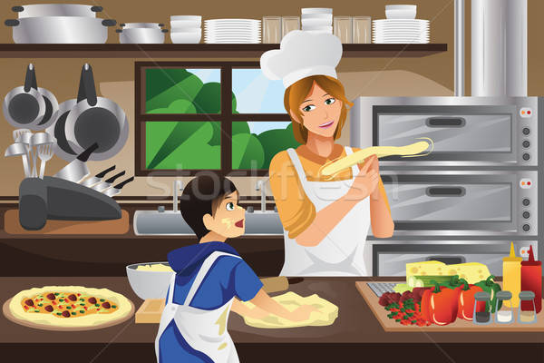 Stock photo: Mother son in the kitchen