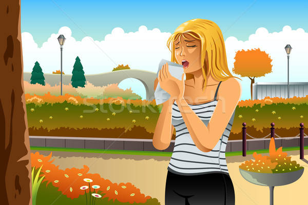Kobieta alergia zewnątrz trawy parku kobiet Zdjęcia stock © artisticco