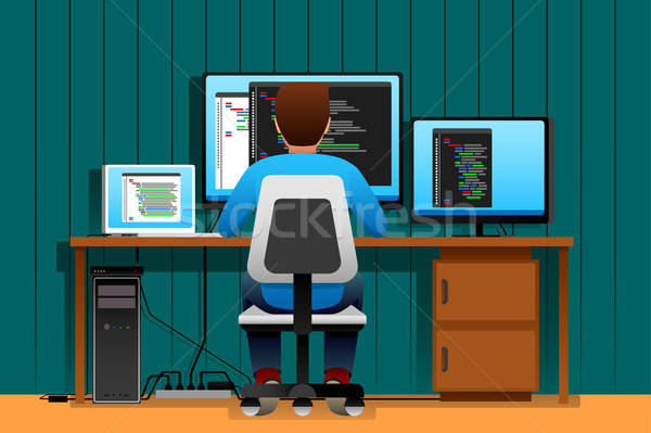 Om lucru calculator afaceri monitoriza birou Imagine de stoc © artisticco