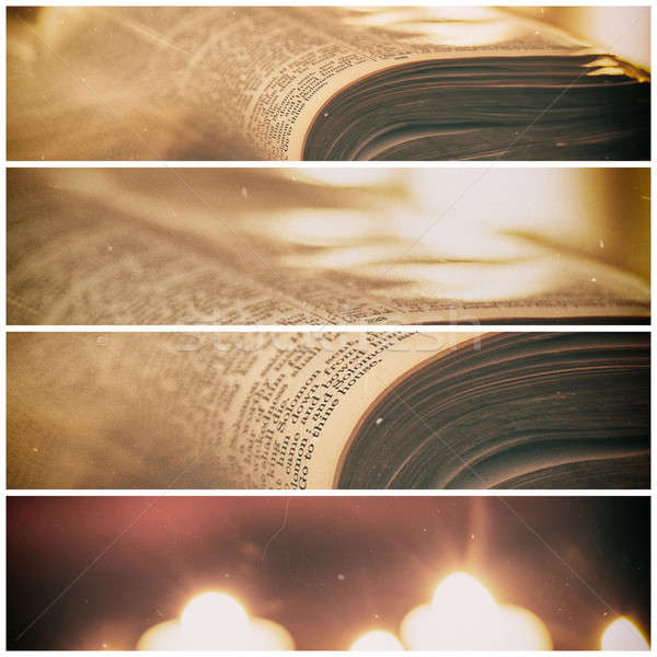 Biblia gyertyák alacsony fény jelenet panel Stock fotó © artistrobd