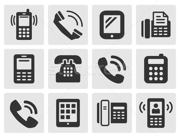 Téléphone icônes noir bureau communication silhouette Photo stock © artizarus