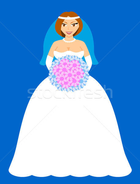 [[stock_photo]]: Heureux · mariée · fleurs · bleu · fleur · femmes