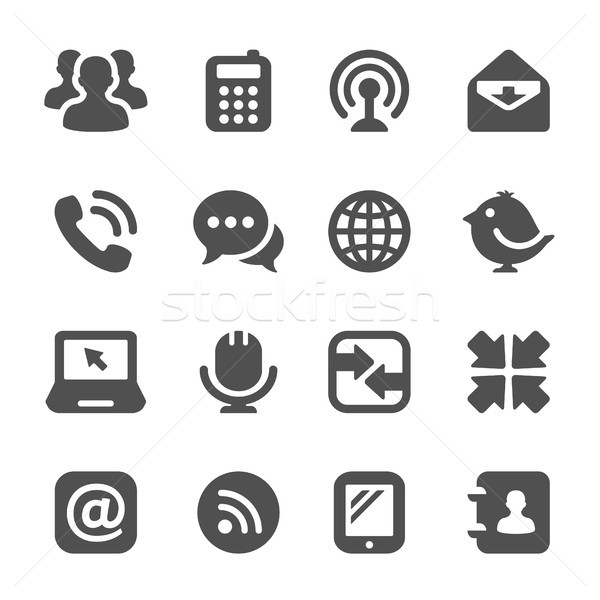 Fekete kommunikáció ikonok izolált fehér telefon Stock fotó © artizarus