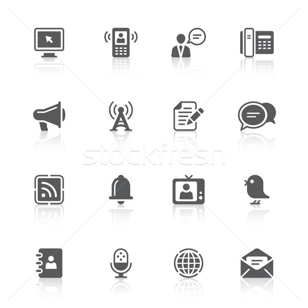 Communication icônes noir réflexions téléphone micro Photo stock © artizarus