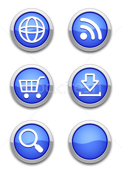 Kék webes ikonok fényes gombok fehér földgömb Stock fotó © artizarus